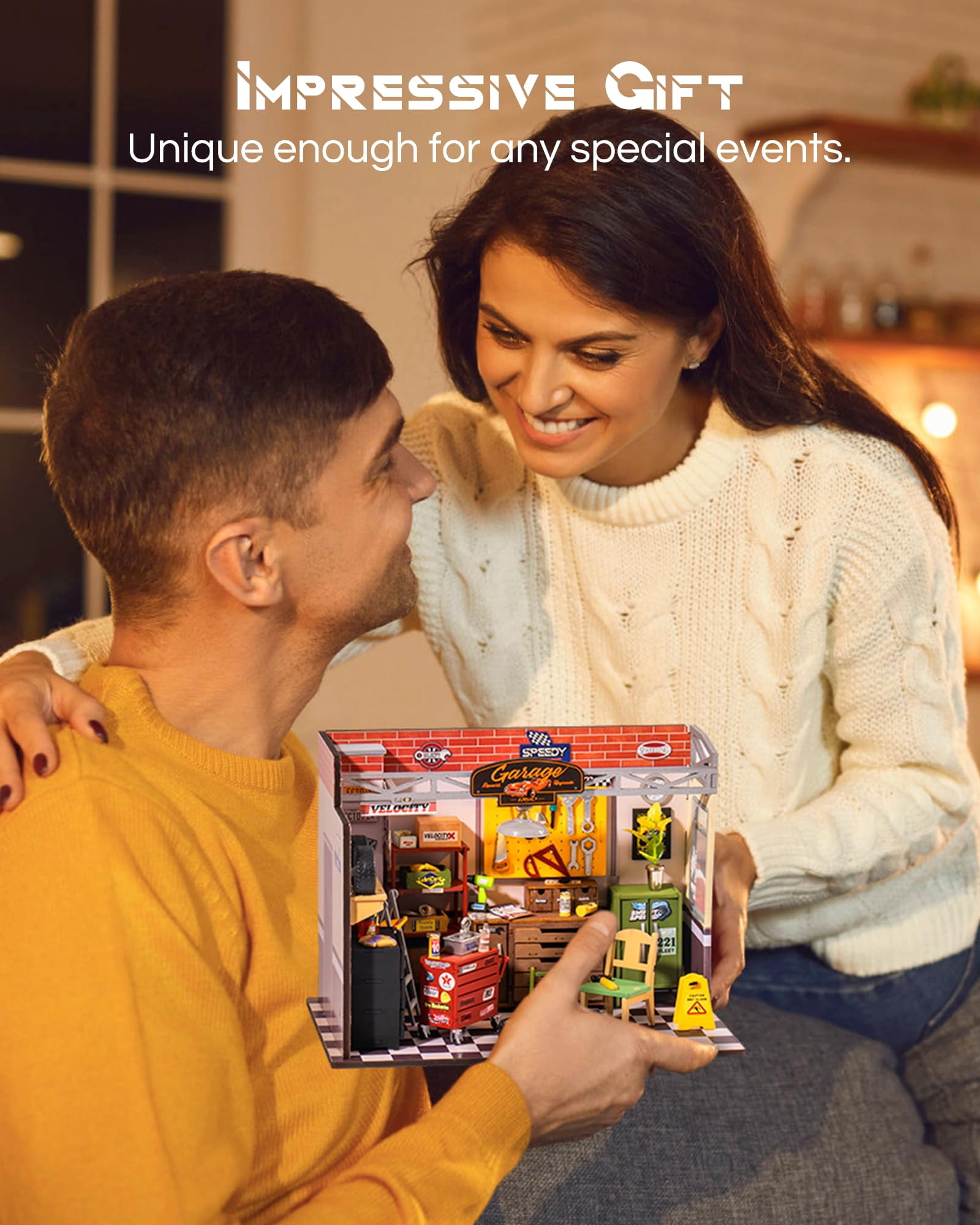 ROBOTIME Garage Workshop DIY Miniature House Kit,Wooden Dollhouse Model Building Sets,Tiny House Craft Kits with LED Gifts for Teens Adults
