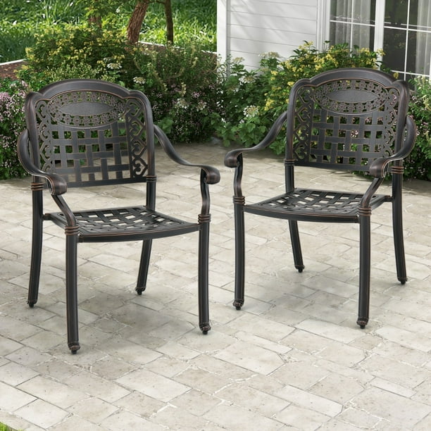 Juego de 2 Sillas de Aluminio Fundido Costway Bronce 66 x 62 x 90 cm