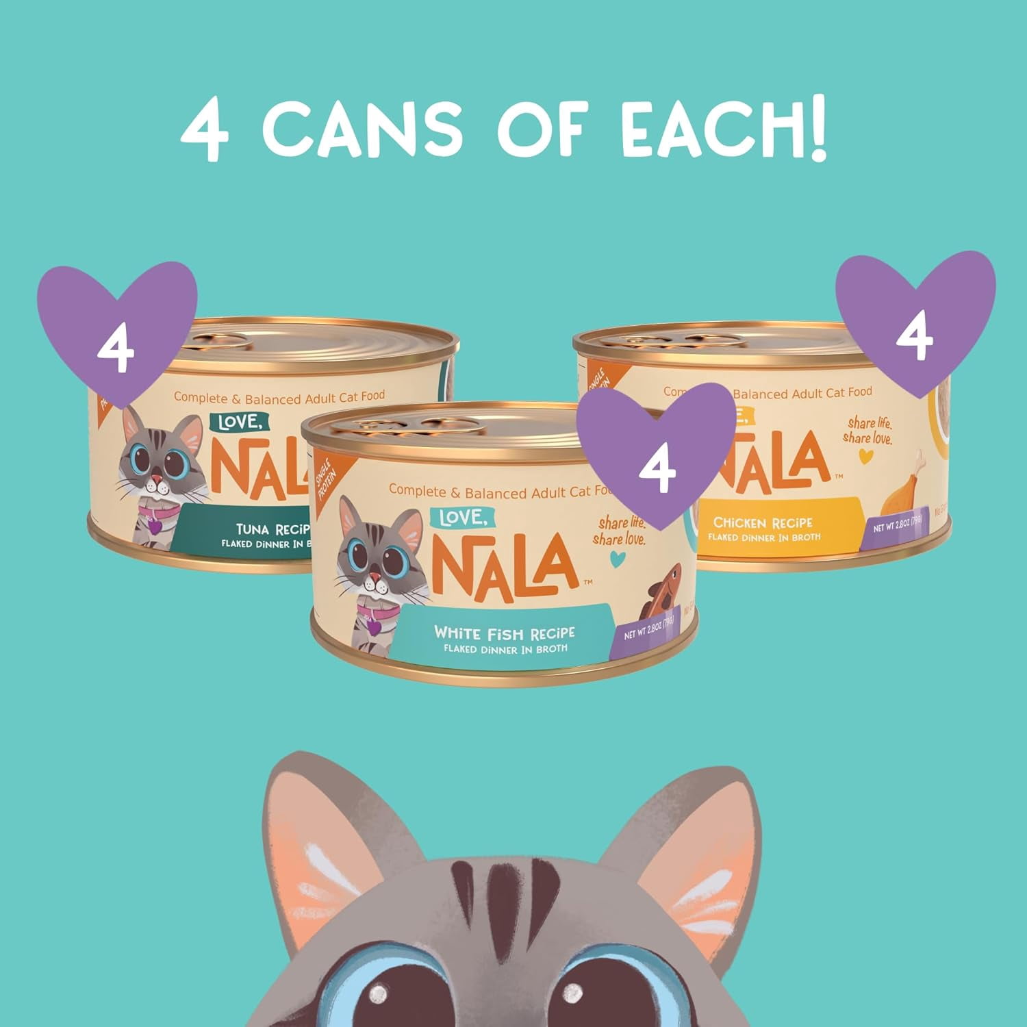 LOVE, NALA - Single Protein - Natural Adult Cat Wet Food - Grain Free, Non-GMO, Prebiotic Fiber, Vitamins, Minerals (12 cans, Variety Pack)