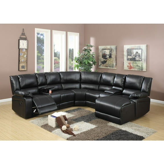 Bonded Leather 5 Pieces Reclining Sectional In Black
