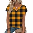 thumbnail image 5 of Women's Summer Short Sleeve V Neck Tops T-Shirts Blouses Solid Color Casual Daily Wear Vacation Beach Outfits Fashion Essential Gift for Women | CSEONE,Orange L, 5 of 9