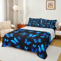 Manfei Rustic Butterfly Twin Sheet Sets,Country Animal Twin Fitted Sheet,Black Blue Flat Sheet For Girl,Luxury Bedroom Decor,3 Pieces
