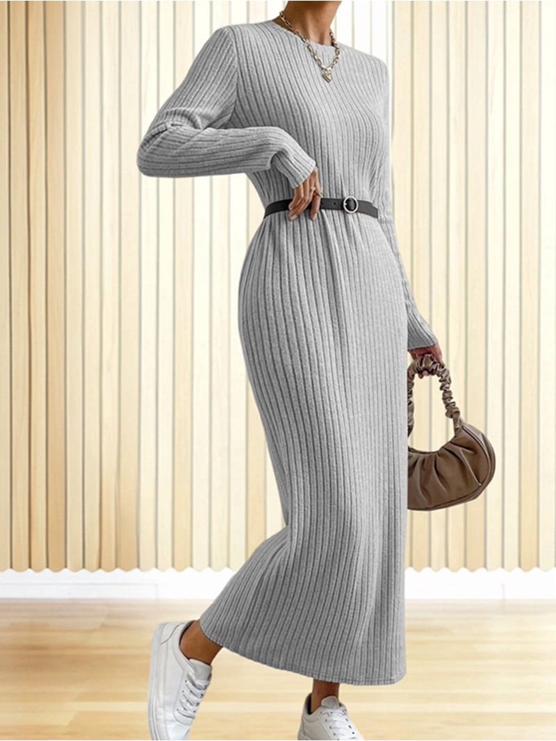 fitted lace wedding dress MAXI LONG SLEEVE RIB DRESS main image 0