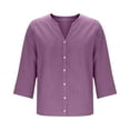 thumbnail image 4 of cocolona Womens 3/4 Sleeve Shirts Trendy Button V Neck Tops Dressy Casual Blouse Solid Color Loose Lightweight Tops, 4 of 6