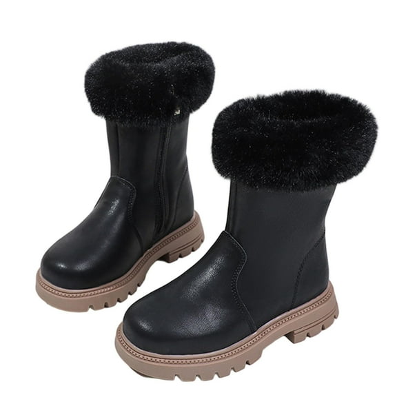 Black Casual Boots For Girls With Artificial Leather Material, Cold Weather Activities And Play For Children For Ages 4 To 10 Years