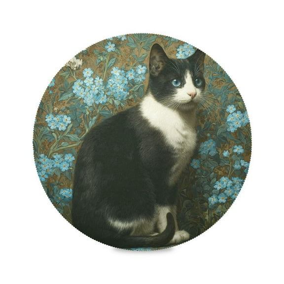 WOBOGO Tuxedo Cat Round Placemats Set of 1 Heat Resistant Washable Kitchen Table Decorations 15.4in