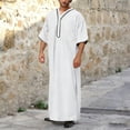 thumbnail image 5 of Mens Kaftan Thobe Casual Short Sleeve Robe Tunic V Neck Muslim Men Clothing White Robe, 5 of 5