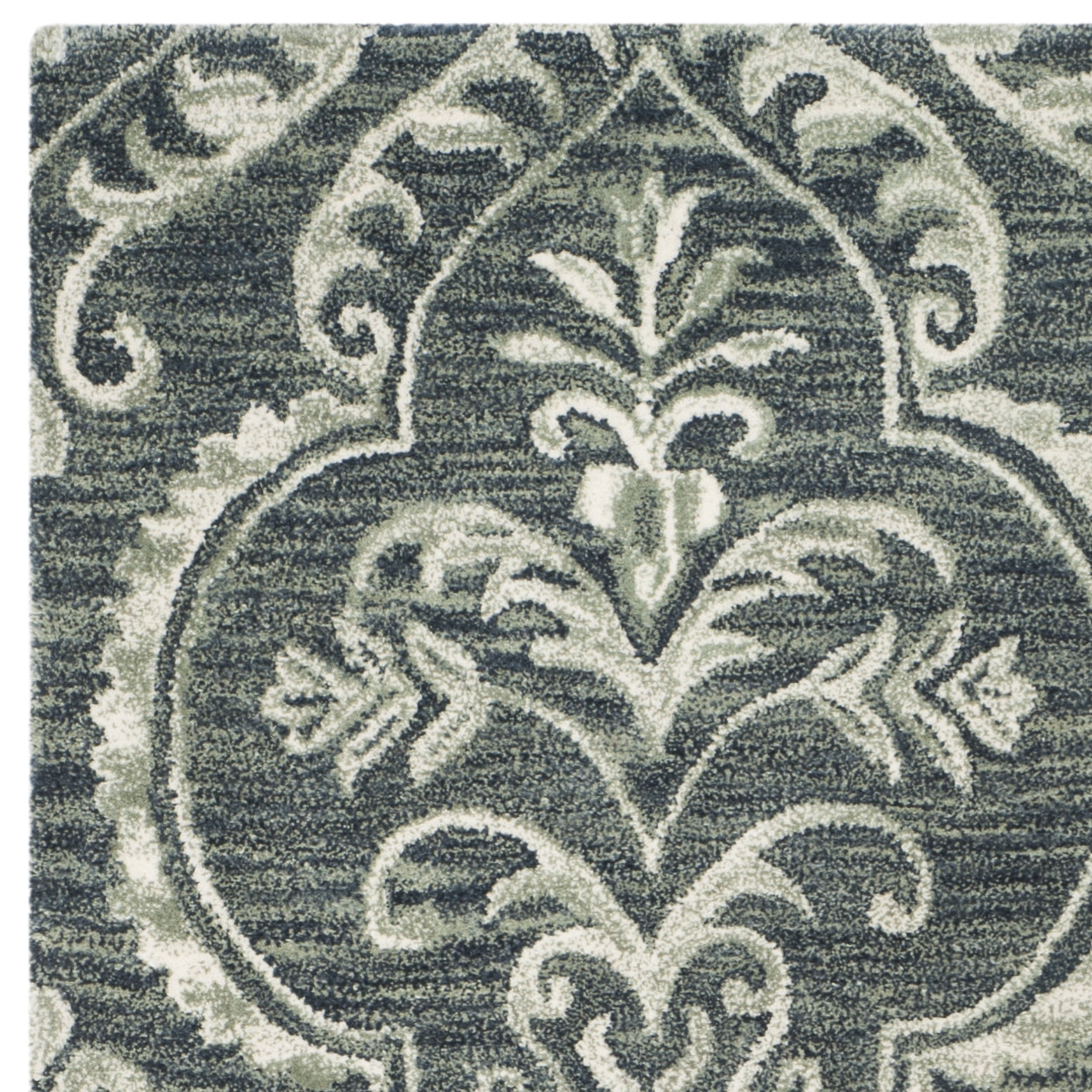 SAFAVIEH Blossom Eilish Damask Wool Runner Rug, Blue/Sage, 2'3" x 8'