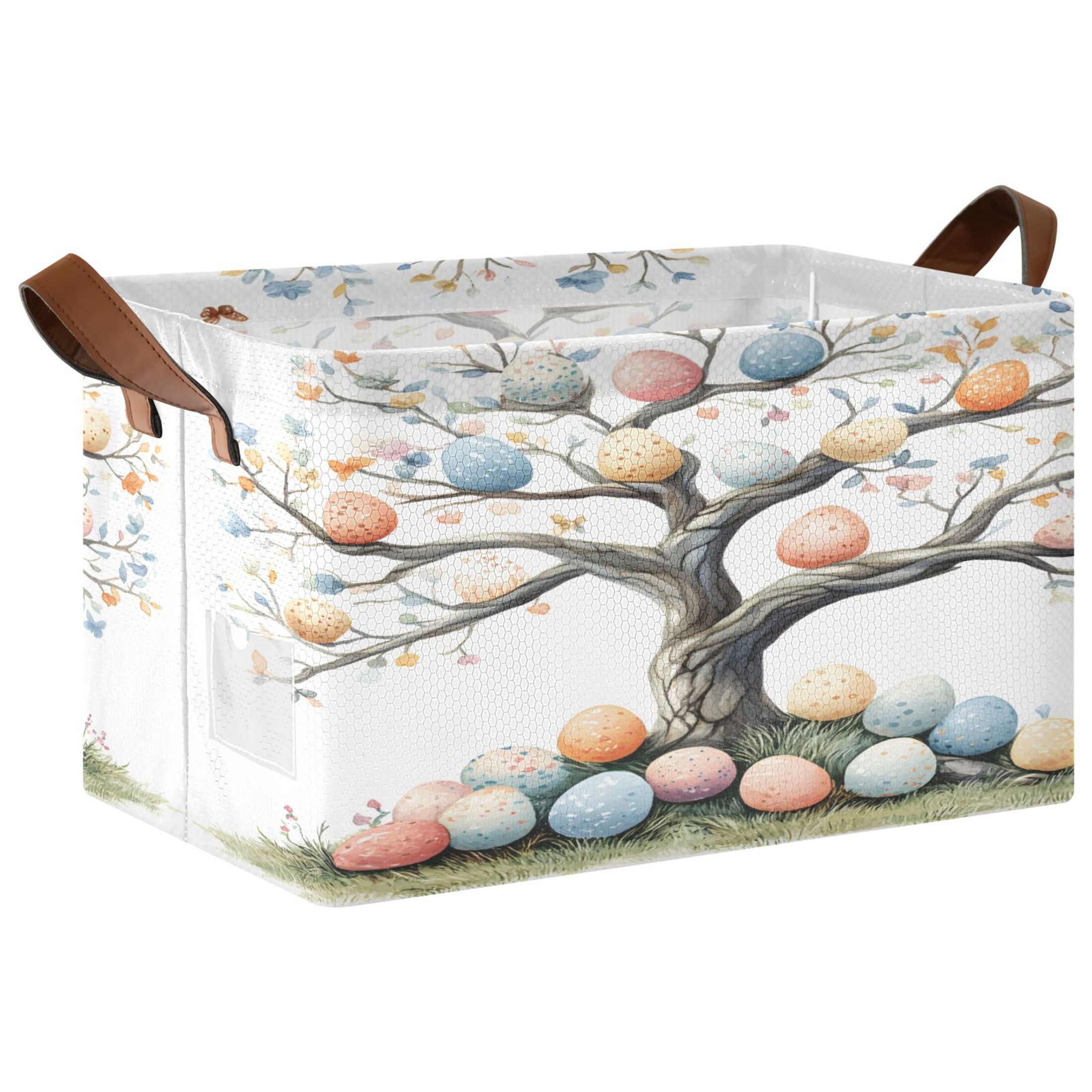 Ryvnso Easter Eggs Tree Storage Bins Large Basket Foldable Cube Toys Organizer with Handles 2 PCs