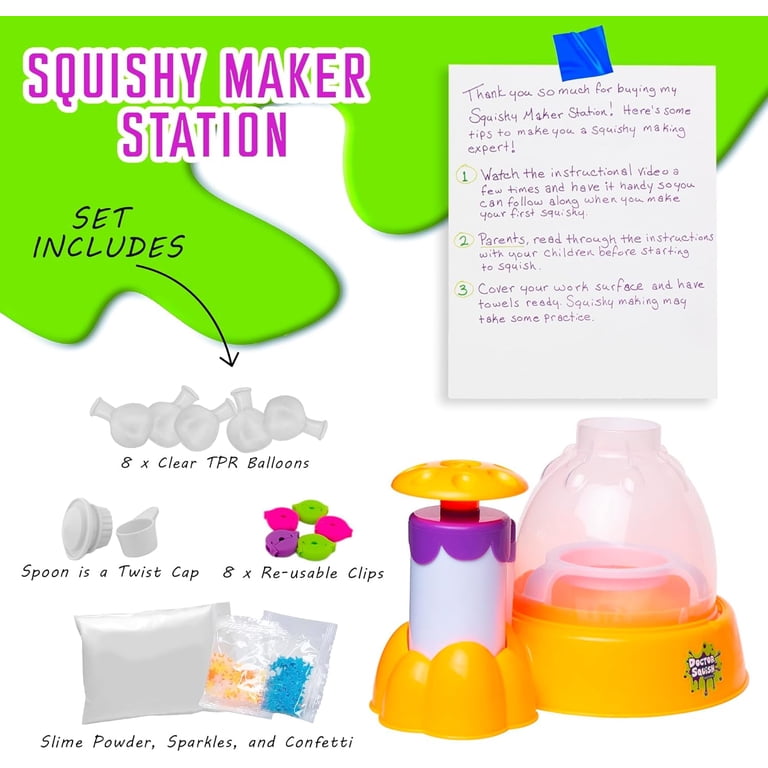 Buy Doctor Squish- Squishy Maker Station Neon - Glow in The Dark Squishies - Decorate with Glow in The Dark Sparkles, Glow in The Dark Slime Powder & Squishies, Just Add Water