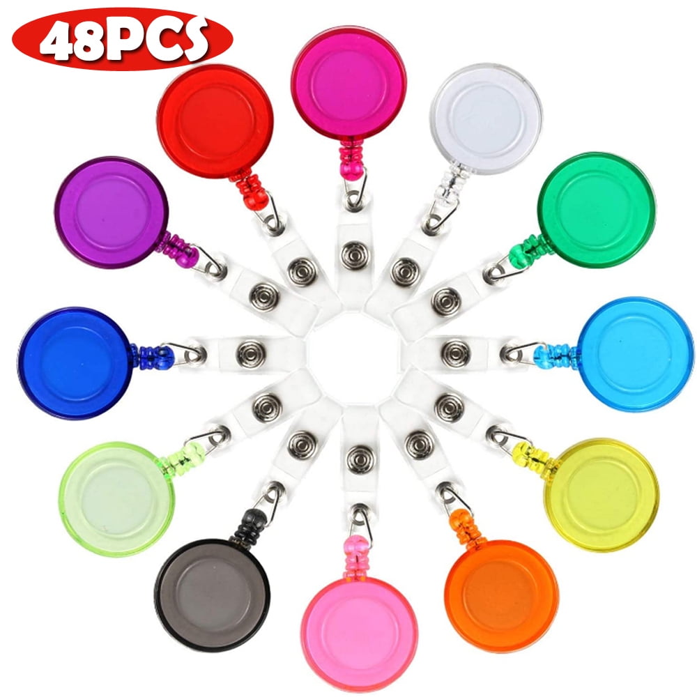 48Pcs Badge Reels Retractable Badges Holder for ID Card Keychain