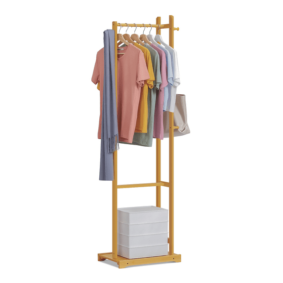 MoNiBloom Bamboo Modern Coat Rack, Clothes Storage Shelf, Hanging Rod, Natural, for Bedroom Entryway