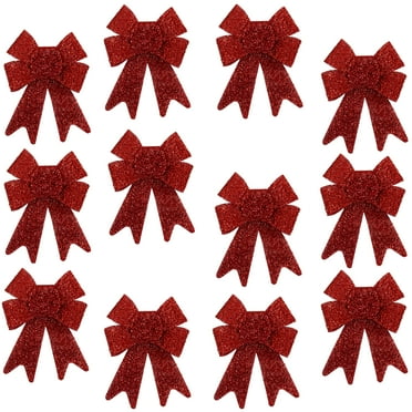 Iconikal Luxury No-Mess Glitter Bows 5x7-inches, 12 Pack, Red