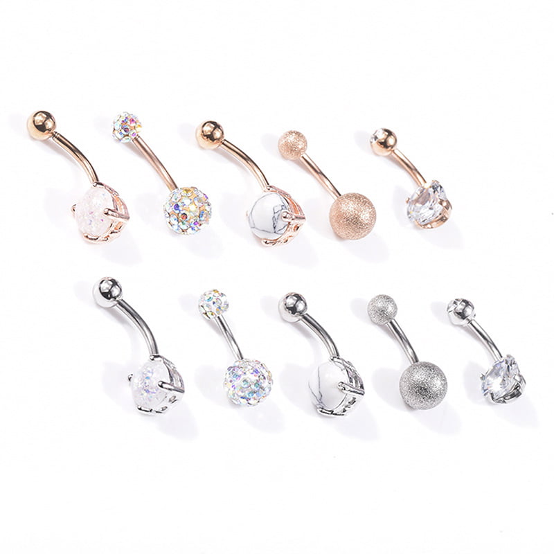 1Set Navel Belly Button Ring Barbell Rhinestone Crystal Ball Piercing JewelryFD 