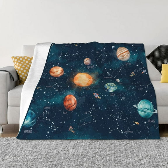 Naloa Solar System And Planets Flannel Fleece Throw Blanket for Bed Couch, Thick Blanket - All Seasons Suitable for Women, Men and Kids-60"x50"