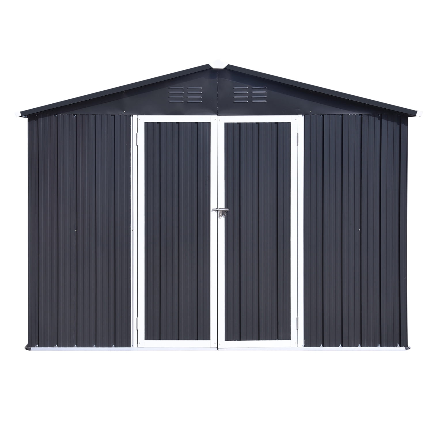 LoLado 10x8 FT Outdoor Metal Storage Sheds, Garden Sheds Waterproof with Lockable Doors, for Backyard, Lawn, Dark-grey