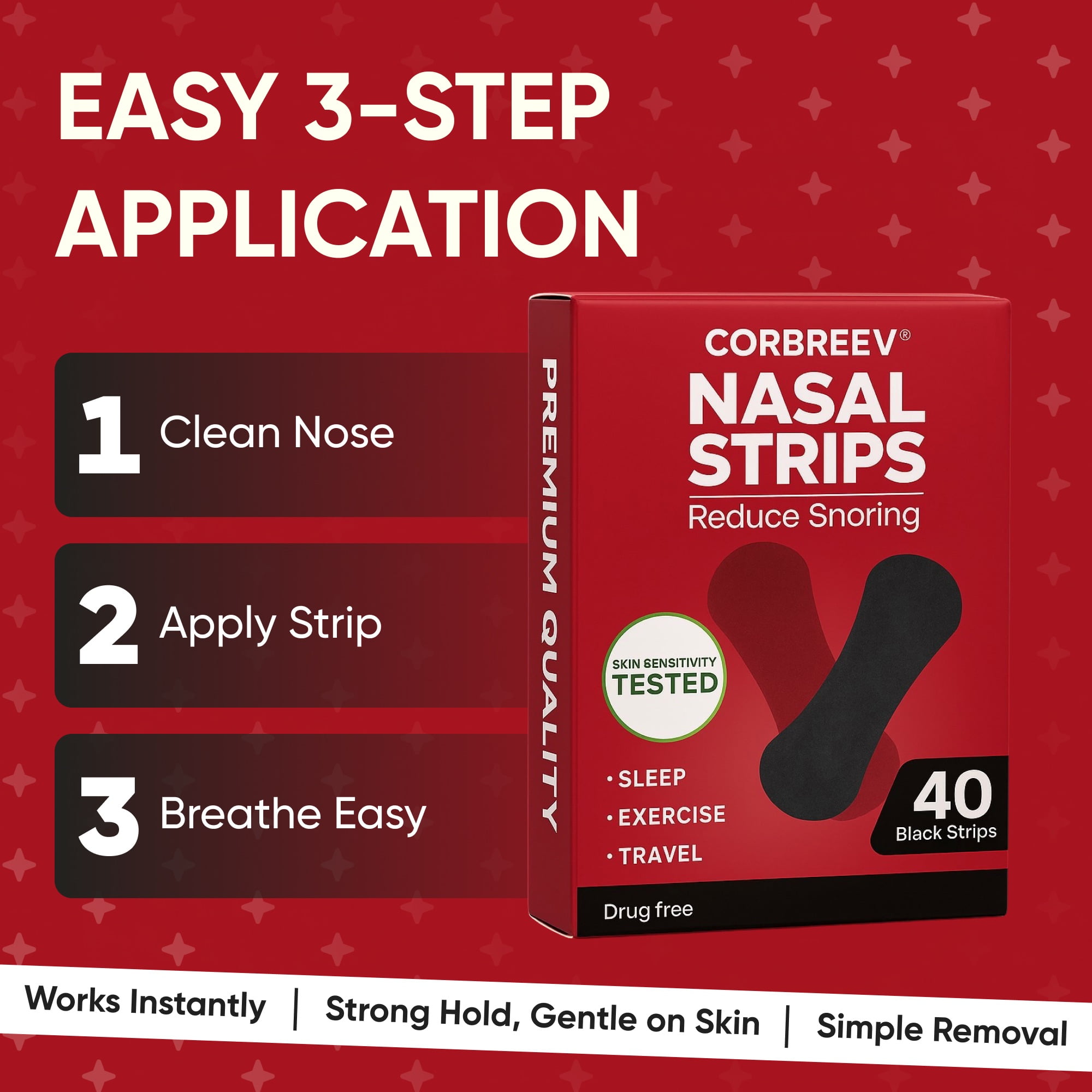 CorBreev Extra Strength Black Nasal Strips, 40 Count