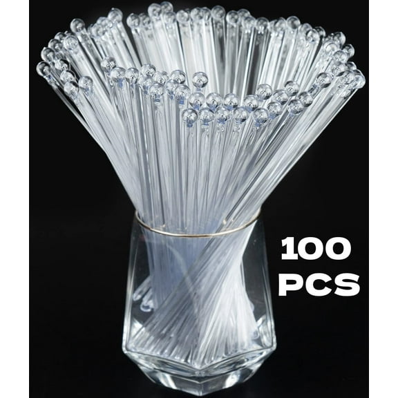 LQQBOX Aboat 100 Pieces 7.28 Inch Plastic Round Top Swizzle Sticks, Clear