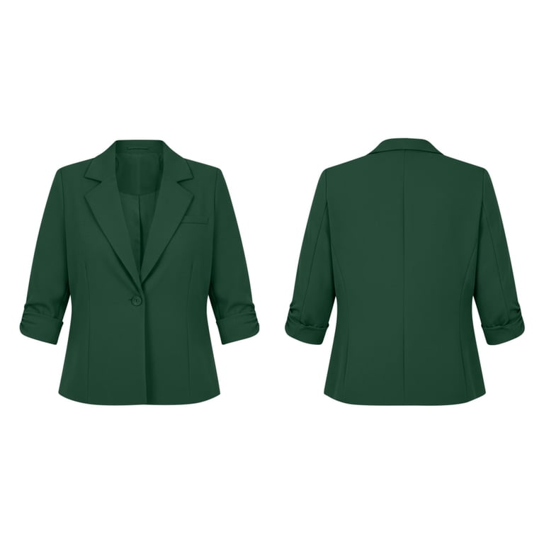 green blazer dress plus size Aeguzox for Women Button‑Front Jacket V‑Neck Collar Loose Fit Lightweight Solid Color Casual Outerwear Three-Quarter Sleeve,Size L-5XL cotton bottoms