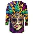 thumbnail image 4 of DDAPJ pyju Mardi Gras Blouses for Women 3/4 Sleeve Mask Graphic Tees New Orleans Carnival Party Tee Shirts Loose Fit Crewneck Tunic Tops Lightning Deals of Today Multicolor XXXL, 4 of 5