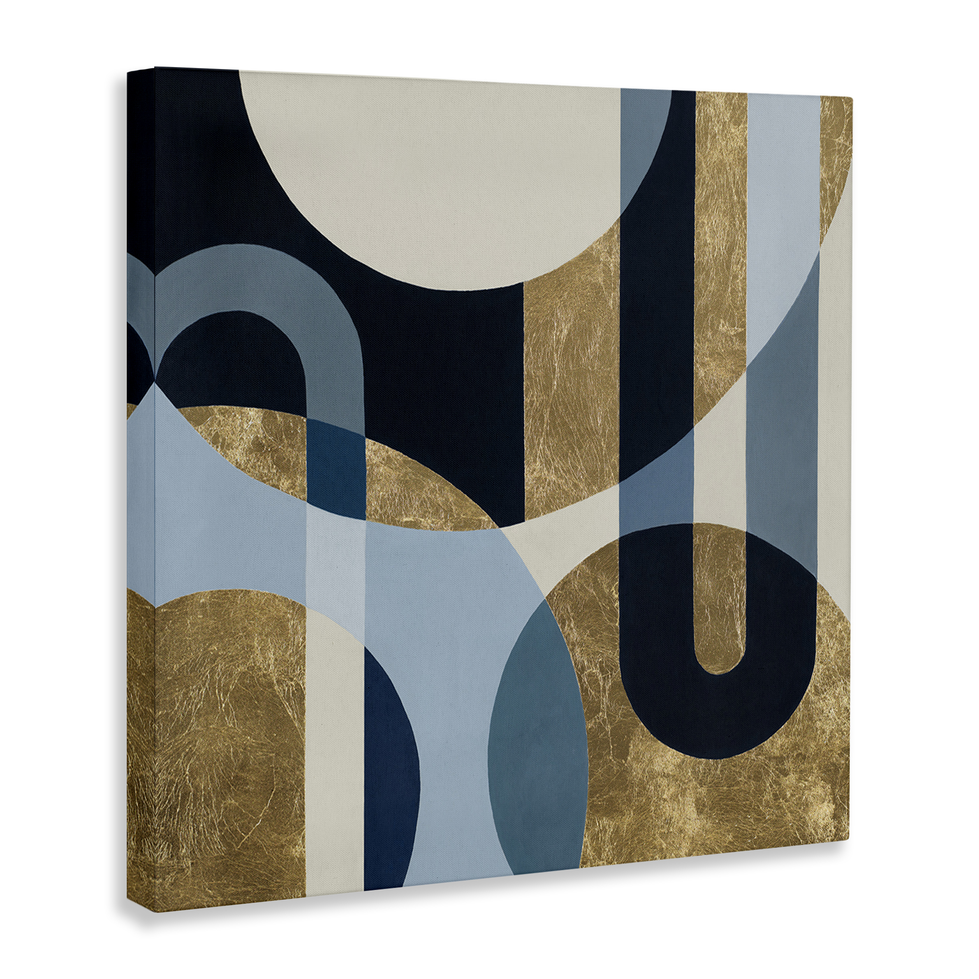 Stupell Industries Gold & Blue Circular Shapes Abstract Painting Gallery Wrapped Canvas Art Print Wall Art, 36 x 36