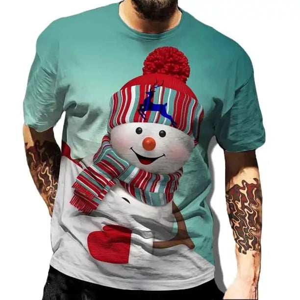 Camisetas navideñas con estampado 3d divertido de Papá Noel, camisetas de gran tamaño, camisetas para hombre, camisas informales de vacaciones de verano con cuello redondo, ropa Harajuku para hombre