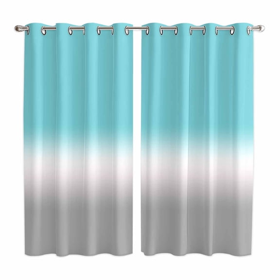 Teal White Grey Ombre Kitchen Curtains 84 Inch Length, Blue Modern Abstract Aesthetics Grommet Top Bedroom Living Room Curtains, Light Filtering Cafe Curtain Drapes 2 Panels Set 104''x84''