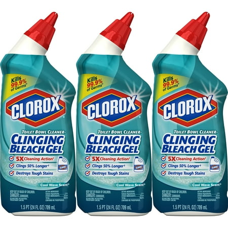 Clorox Toilet Bowl Cleaner with Bleach, Cool Wave - 24 oz, 3 (Best Toilet Bowl Deodorizer)