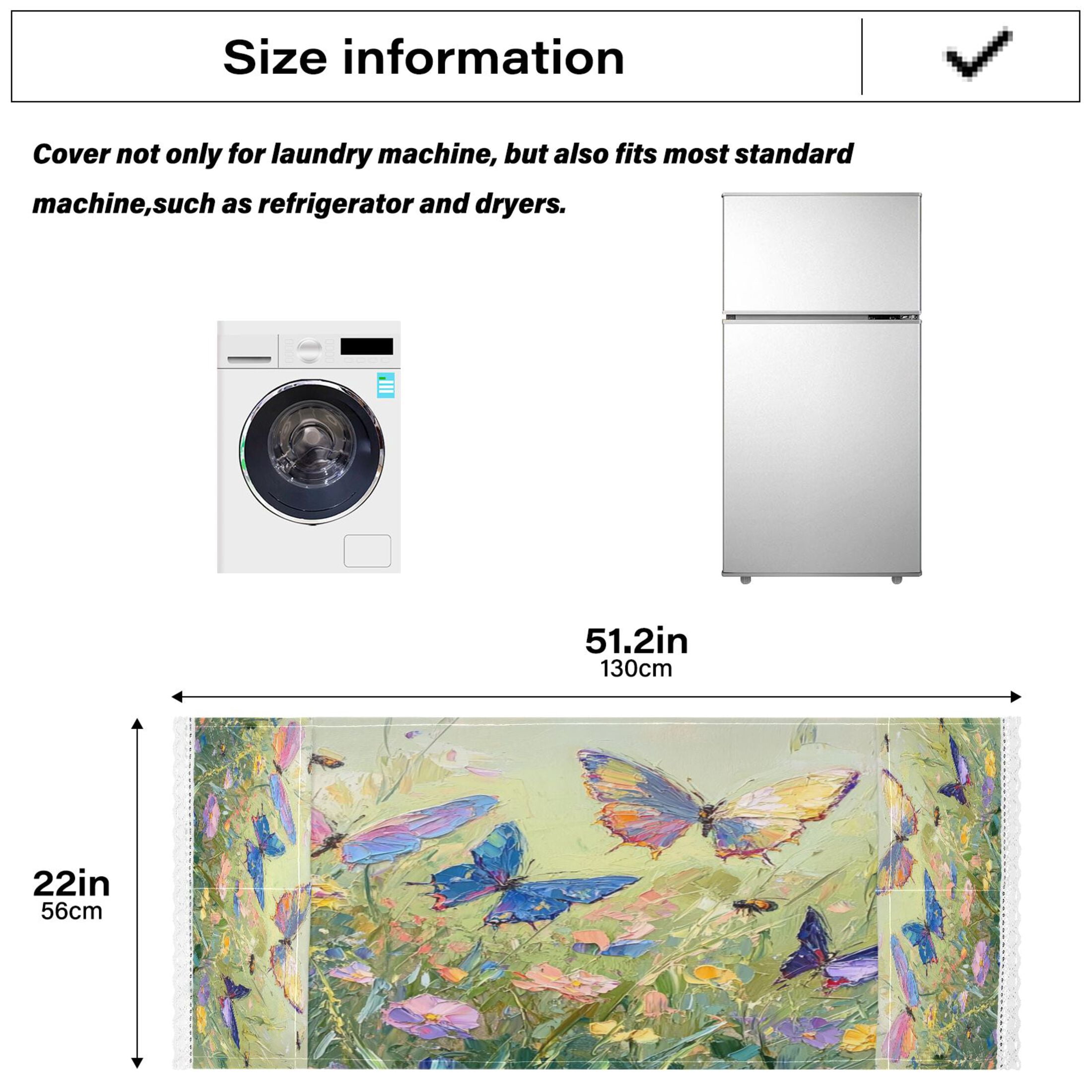 Colorful ButterflyWasher and Dryer Covers Dust-Proof and Oil Resistant Fridge Cover with 4 Storage Pockets Washing Machine Top Cover for Laundry Kitchen Home 51.2 x 22 In