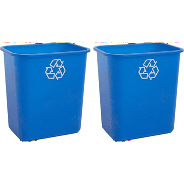 7 Gallon / 28 Quart Space Saving Recycling Bin, Fits Under Desk and Small, Narrow Spaces in Commercial, Kitchen, Home Office, and Dorm, Easy to Clean, (Pack of 2), Recycle Blue