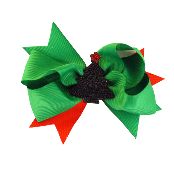 Christmas Tree Ribbon Alligator Salon Hair Clip Bow - 1 Pc.