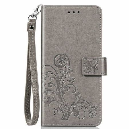Case for Vodafone Smart V22 Wallet case, wristband flip bracket PU leather wallet shell, cash card slot bracket cover, with detachable lanyard