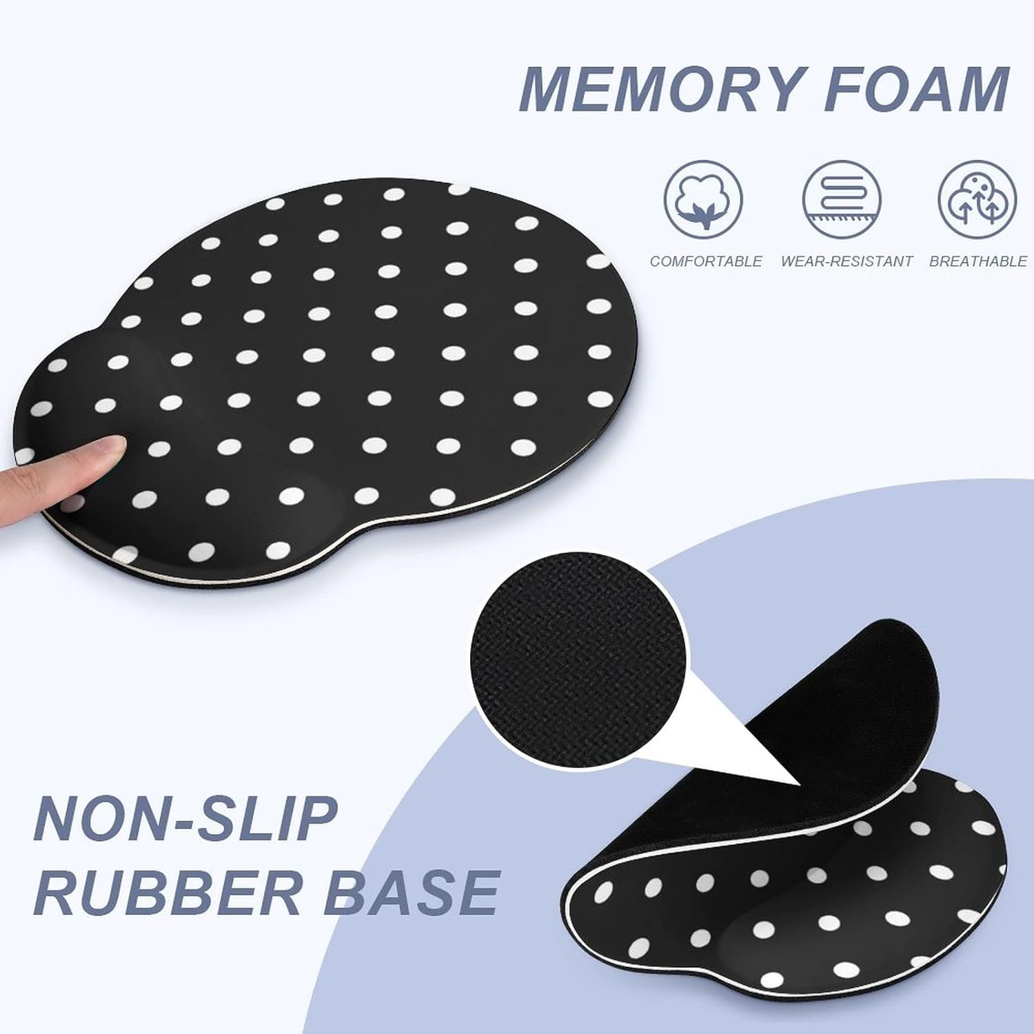 SEPTYK Polka Dot Black White Simple Pattern Ergonomic Mouse Pad with Wrist Support Rest Gel Non-Slip Rubber Base Mousepad for Computer Laptop Home Office Gaming -