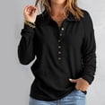 thumbnail image 2 of Women's Ribbed Knit Tops Lapel Button Up Solid V Neck Long Sleeve Pullover Sweater Ladies Casual Cozy Basic Shirts(Black,M), 2 of 5