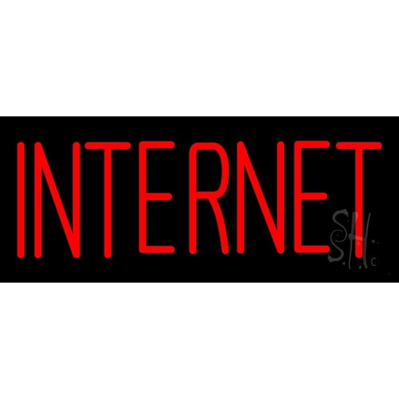 Red Internet LED Neon Sign 10 x 24 - inches, Clear Edge Cut Acrylic Backing, with Dimmer - Bright and Premium built indoor LED Neon Sign for Computer & Electronics store decor.