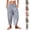 03# Blue, variant on Womens Cotton Linen Gingham Barrel Capri Pants Plaid Palazzo Trousers Harem Pants Pockets Summer Beach Vacation White M
