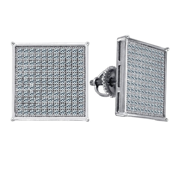 925 Sterling Silver Mens Cubic Zirconia Square Stud Earrings Earring for Men - 4.3 Grams