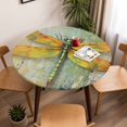 thumbnail image 5 of Yellow Green Dragonfly Elastic Fitted Round Table Cover Retro Oil Painting Waterproof Outdoor Tablecloth for Holiday Party, Picnic, Patio & Dining Fits Tables Up to 45"-54", 5 of 8