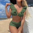 thumbnail image 2 of Sngxgn Women's 2 Piece High Waisted Wrap Spaghetti Strap Summer Swimsuit Bikini Set(Green,L), 2 of 4