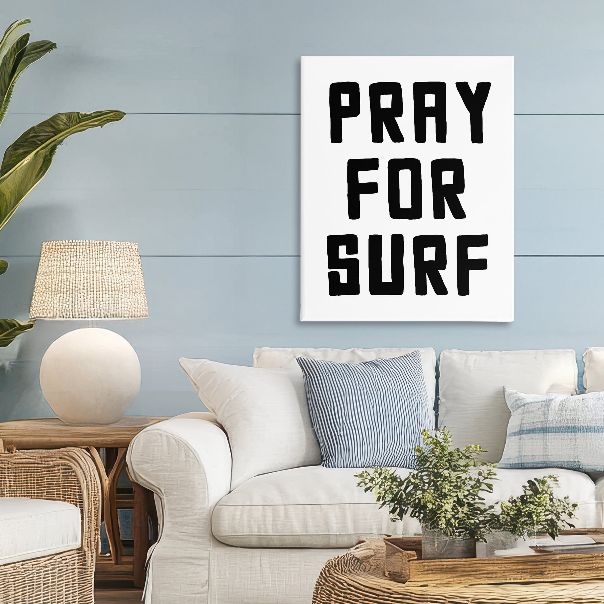 Pray For Surf Simple Sentiment Canvas Wall Art, design by Lettered and Lined