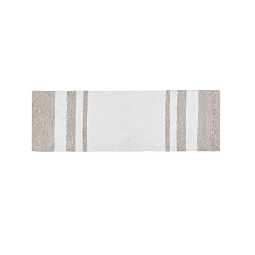 MISC Taupe Reversible Bath Mat Rectangle, White Stripe Plush Bathroom