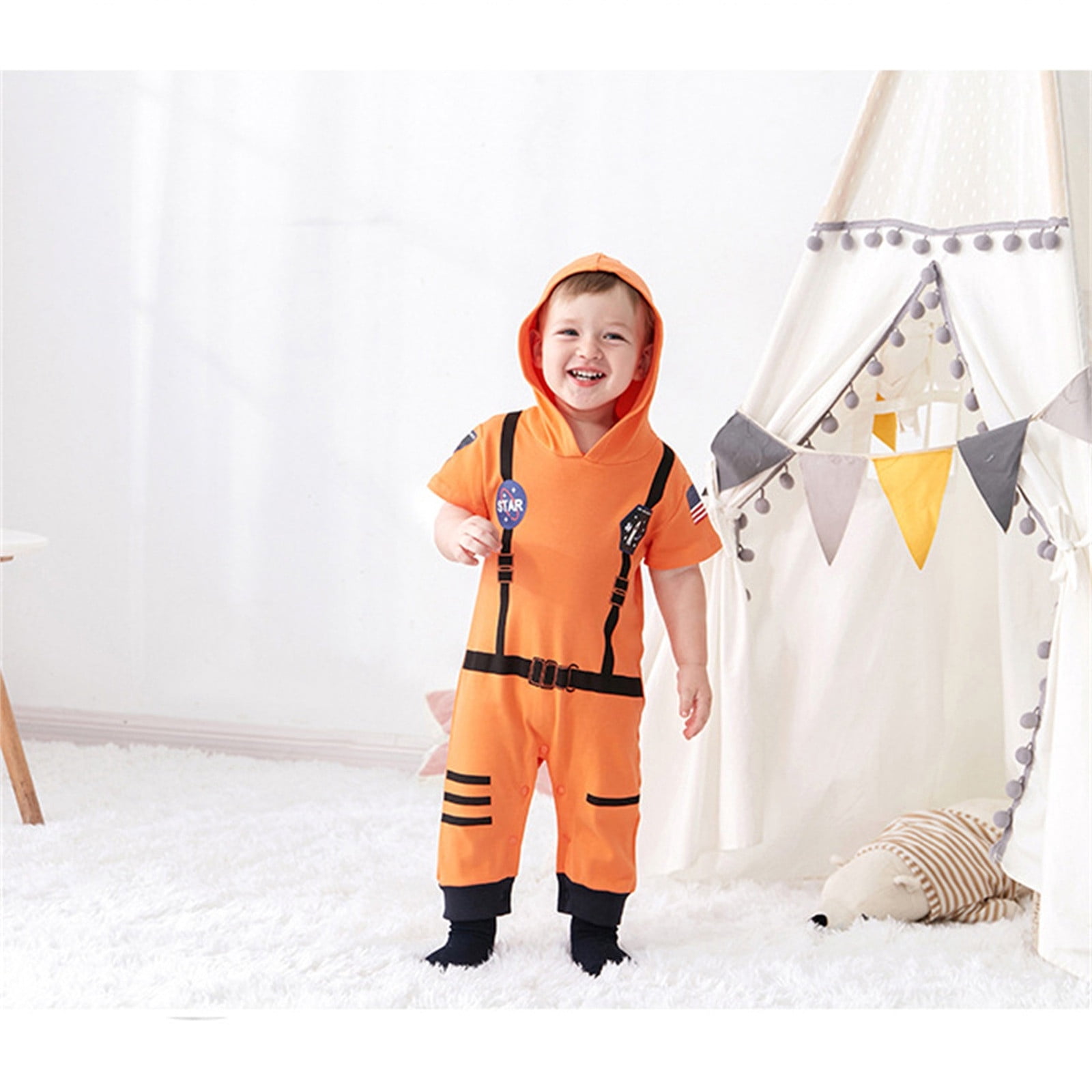 TOOYOU Boys Girls Romper Cute Astronaut Jumpsuit Short Sleeve Pullover Bodysuits Toddler Kids Soft And Comfortable Onesie Size 12-18 Months