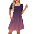 thumbnail image 2 of Women Summer Dresses Plus Size, Fashion Women's Printing Sexy Square Neck Short Sleeve Pockets Dresses Casual Comfortable All Occasio(Pink,XL), 2 of 6