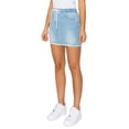 thumbnail image 2 of KHAKI & BLUE Women's Denim Skirt Knit Pull-On Elastic Drawstring Waist Frayed Hem Casual Mini Skirts with Pockets 79183Z-DM443 LT XL, 2 of 4
