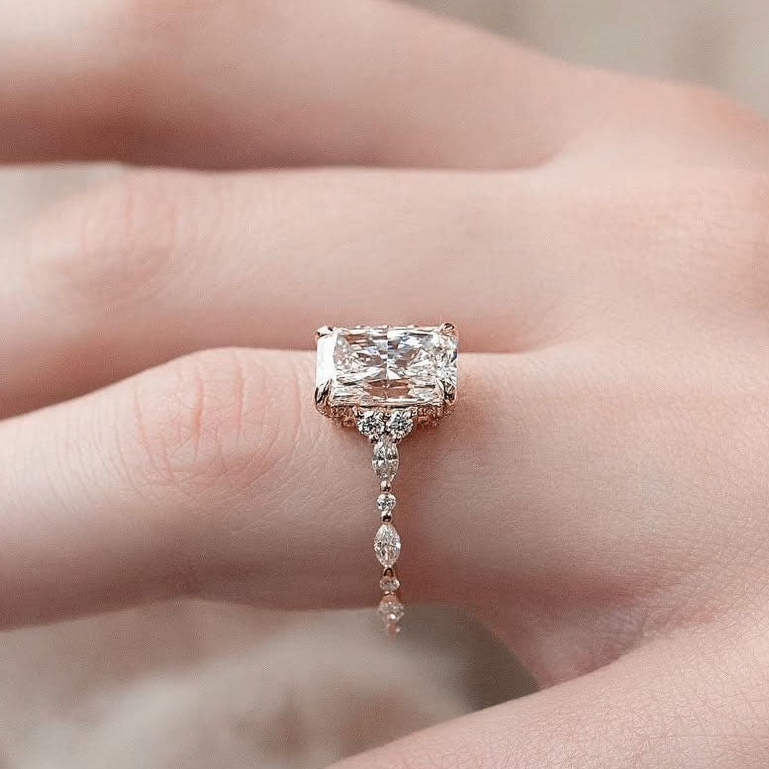 solitaire jewels 3CT Radiant Moissanite Hidden Halo Engagement Ring For Women, 10K Rose Gold