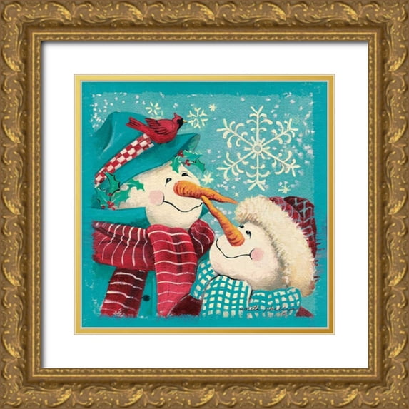 Phillips, Anita 12x12 Gold Ornate Wood Framed with Double Matting Museum Art Print Titled - Nose to Nose - Aqua