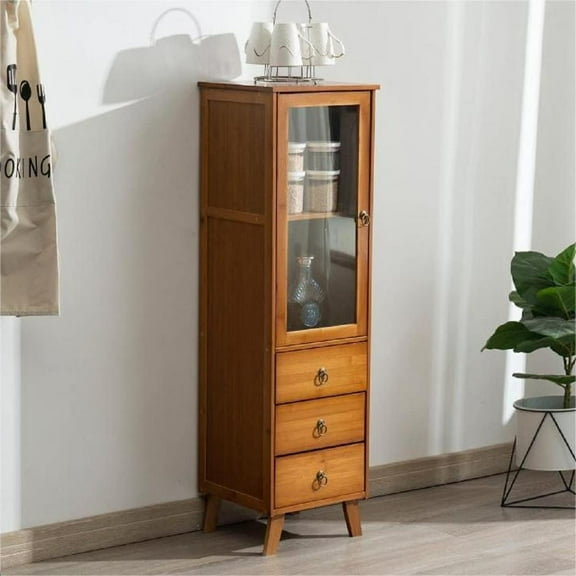 Miumaeov Tall Corner Storage Cabinet Kitchen Storage Cabinet with Drawers and Shelves Free Standing Tower Cabinet Organizer Slim for Small Space Living Room Oil Oak