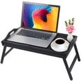 thumbnail image 2 of HONGFENGDZ Bamboo Black Bed Tray with Folding Legs,Portable Lap Desk Wooden Serving Dinner Tea TV Tray, 2 of 9