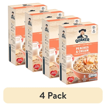 (4 pack) Quaker Instant Oatmeal, Peaches & Cream, 1.05 oz, 8 Packets