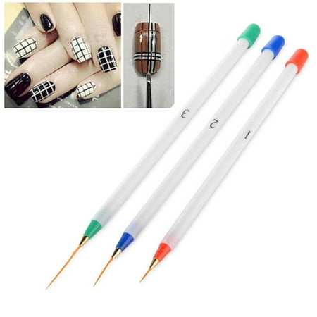 Zodaca 3-piece Set Nail Art Acrylic Drawing Painting Pen Kit Set Brushes Multi-color (1x 5.31", 2x 5.12")